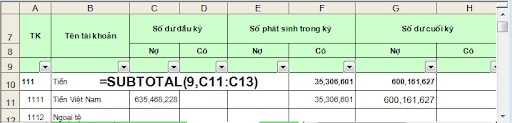 Cách sử dụng hàm Subtotal 3 hàm subtotal