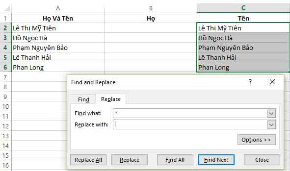 Tách họ và tên trong excel 2 tách họ và tên trong excel 2
