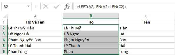 Tách họ và tên trong excel 4 tách họ và tên trong excel 4
