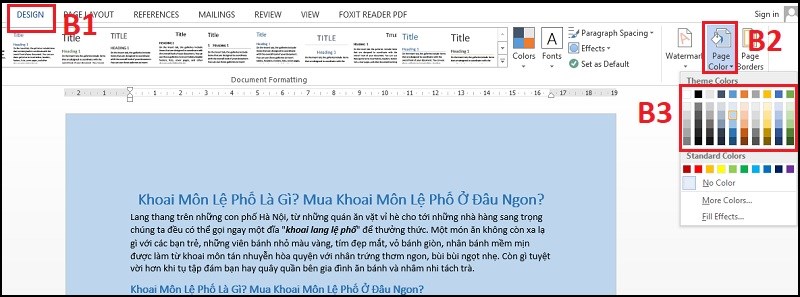 Nhấn chọn Page Color rồi chọn màu muốn đổi Nhấn chọn Page Color rồi chọn màu muốn đổi