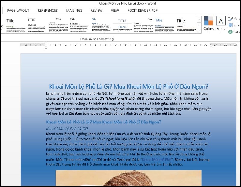 Kết quả sau khi đổ hiệu ứng màu cho văn bản Sau khi đổ hiệu ứng màu nền ta được kết quả như ảnh dưới