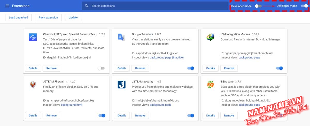 Bật chế độ dành cho nhà phát triển (Develop Mode) trên Chrome