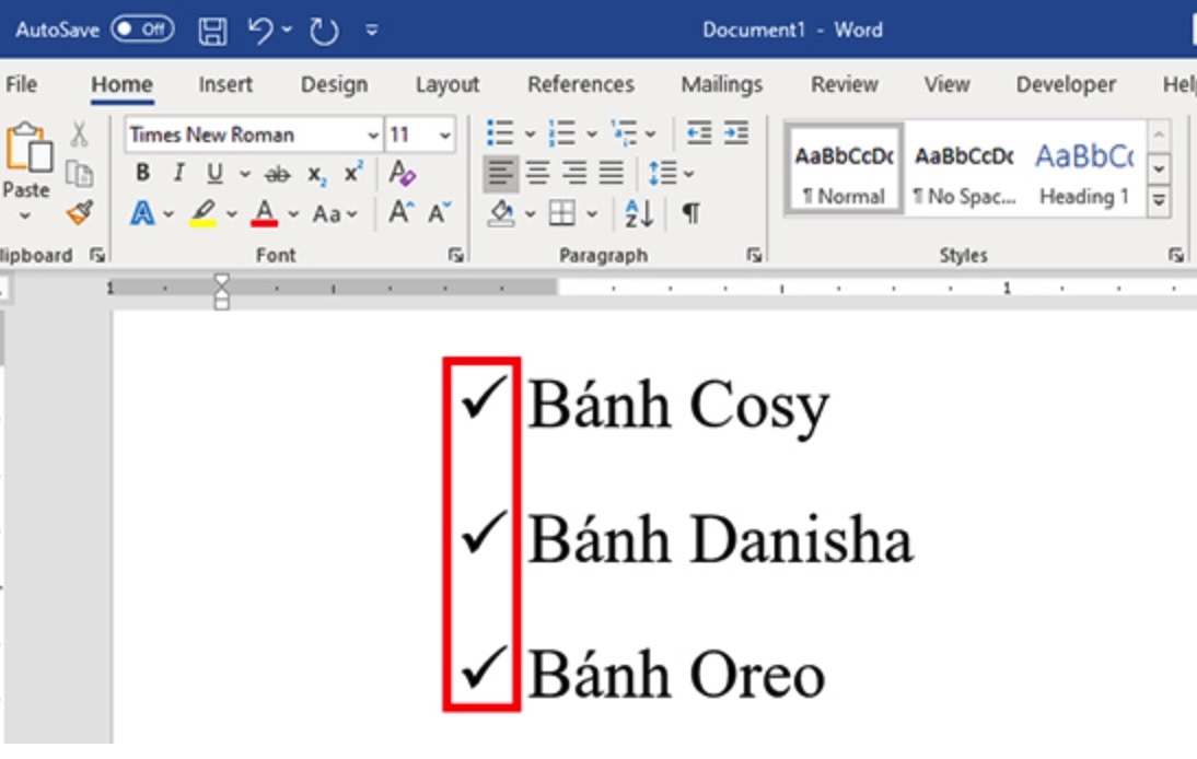 Cách tạo dấu tích trong Word