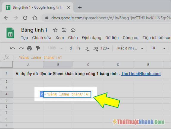 lấy dữ liệu từ sheet khác trong cùng 1 bảng tính